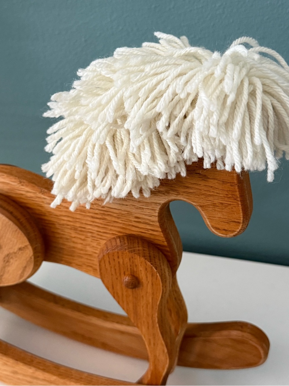 Vintage Wood Toy Rocking Horse Yarn Mane Rustic Farmhouse Nursery Child Decor - Picture 5 of 15